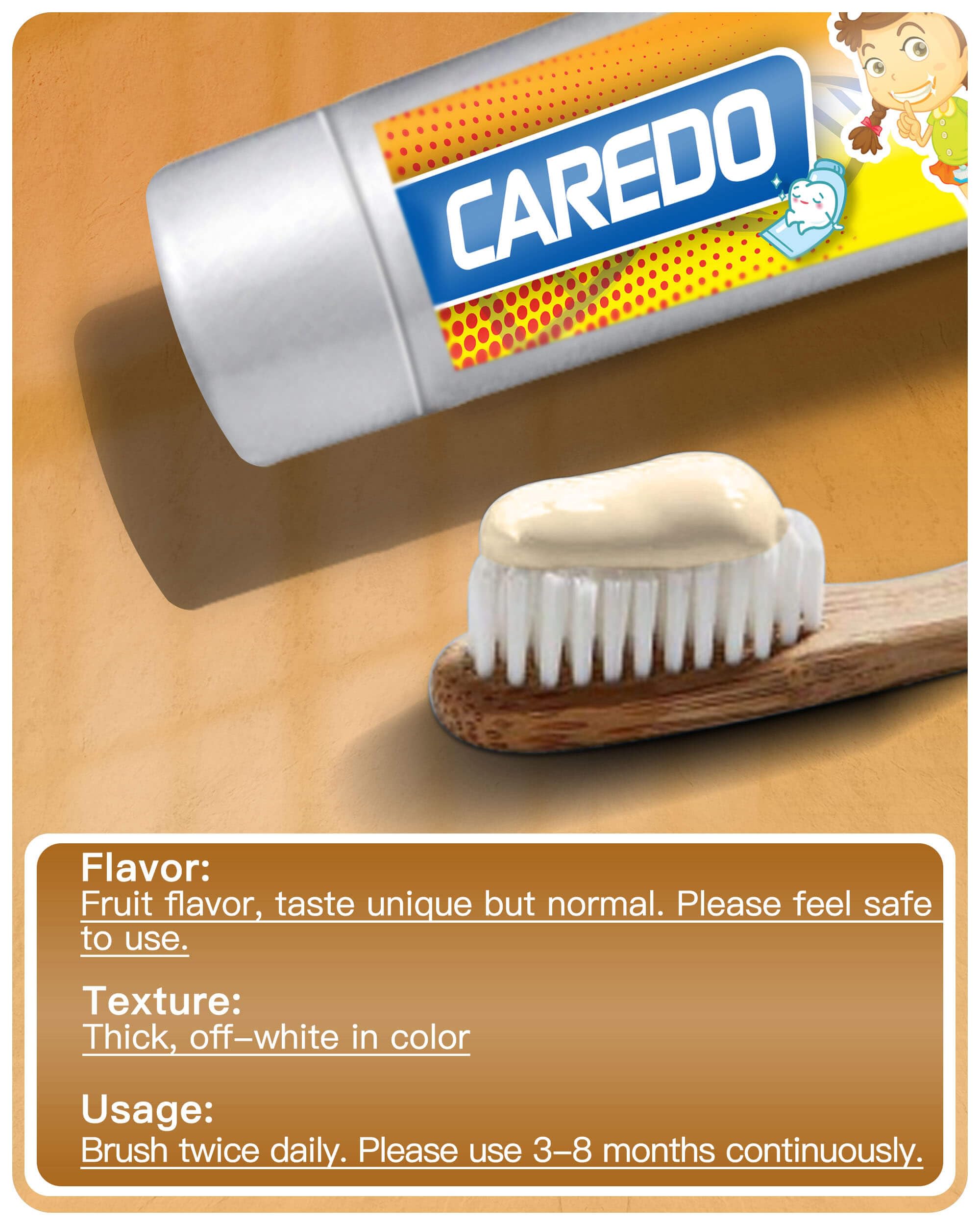 Caredo toothpaste with fruity flavor close-up for kids