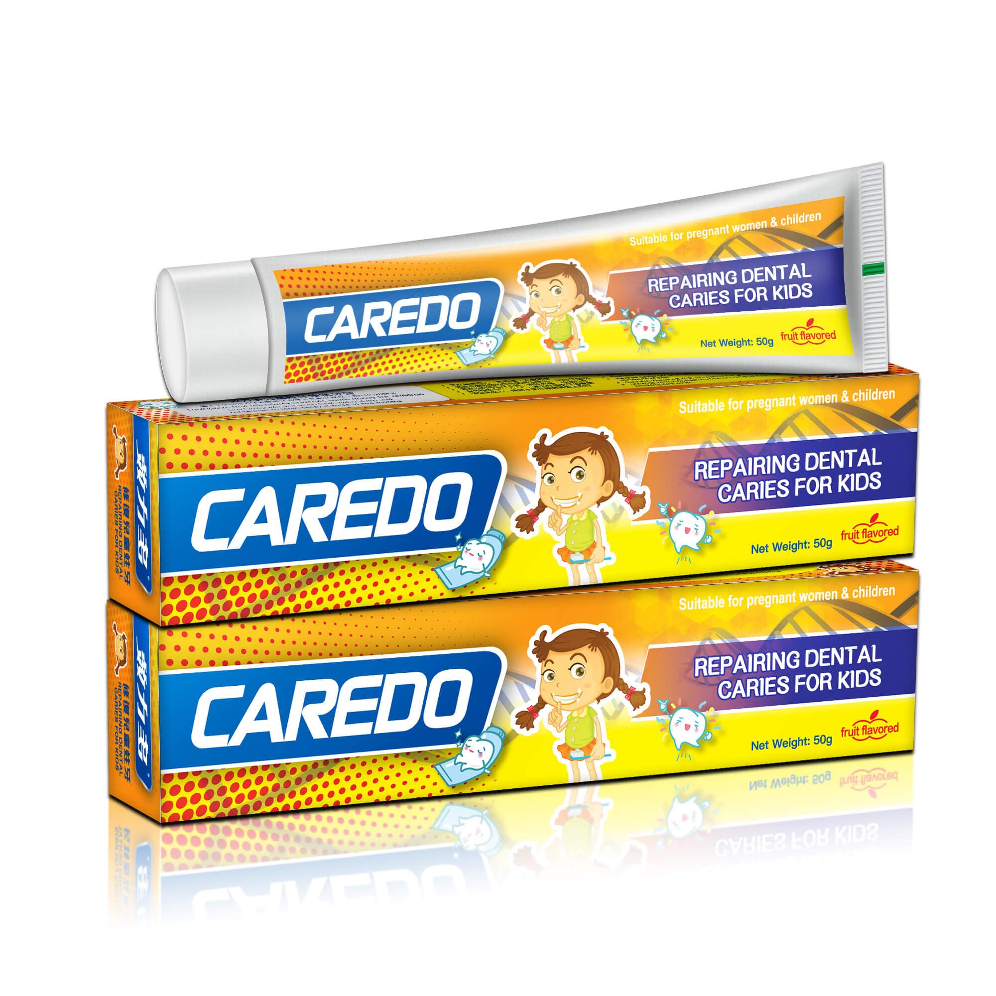 CAREDO Kids Hydroxyapatite toothpaste 2-tube pack on white background