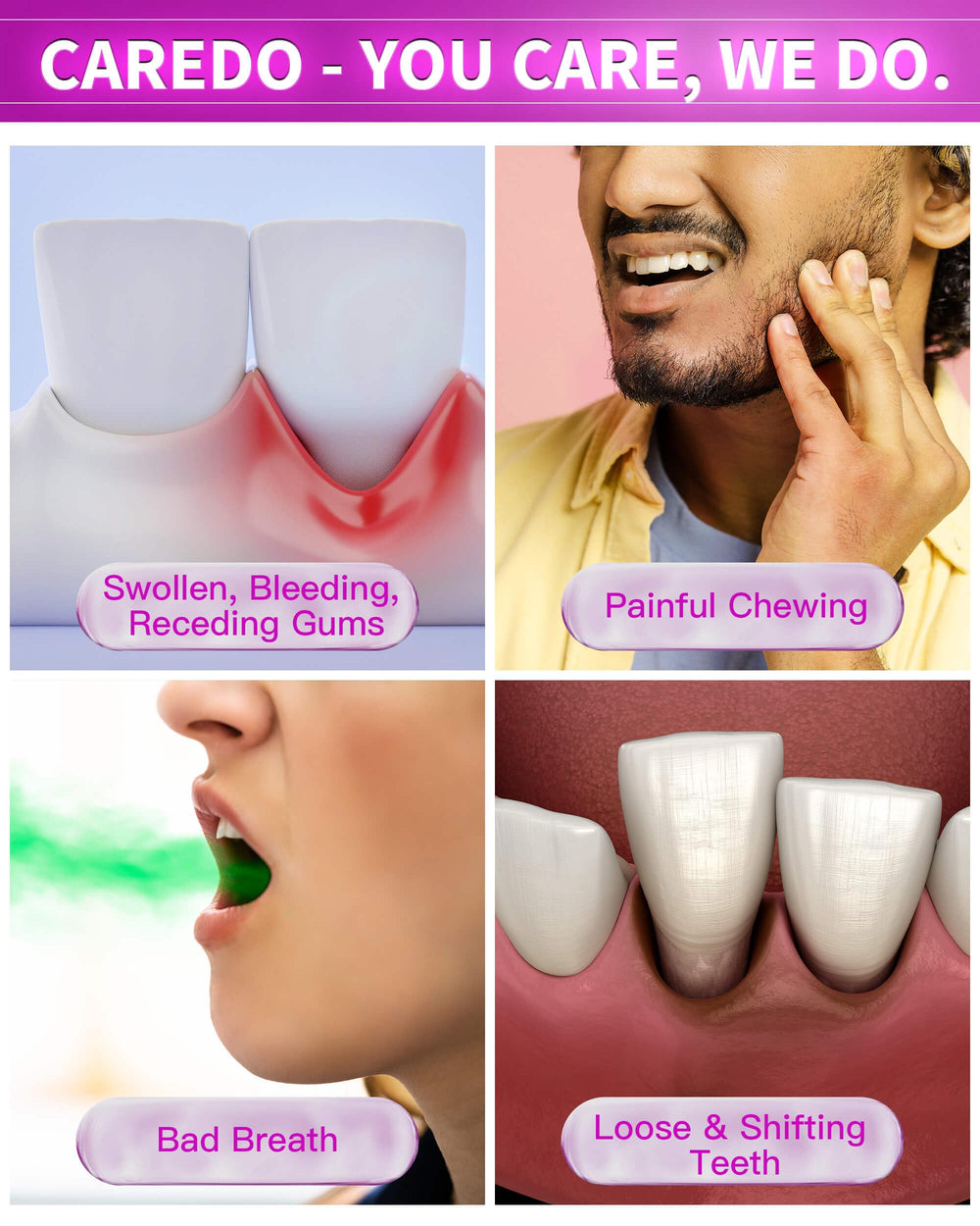 Bad breath control graphic for CAREDO toothpaste