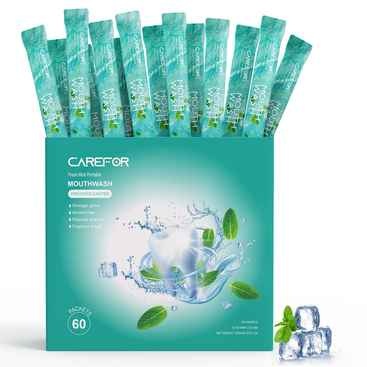 CAREFOR mouthwash travel size 60-pack mint flavor packets