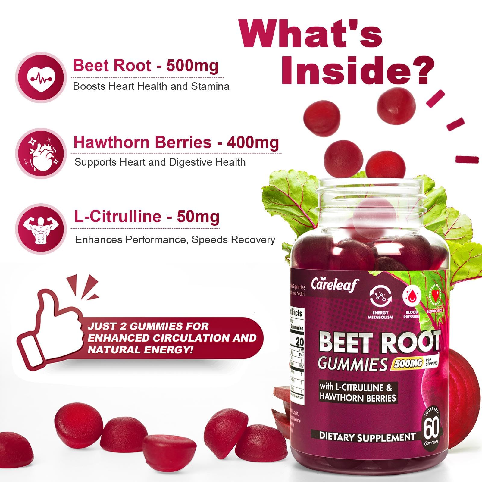 Concept image showing beetroot, L-Citrulline, and hawthorn extract ingredients