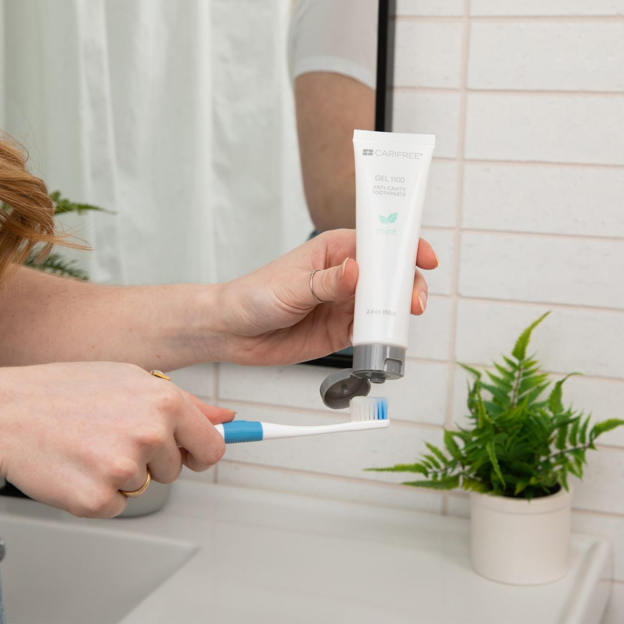 Close-up of CariFree Gel 1100 Mint toothpaste tube