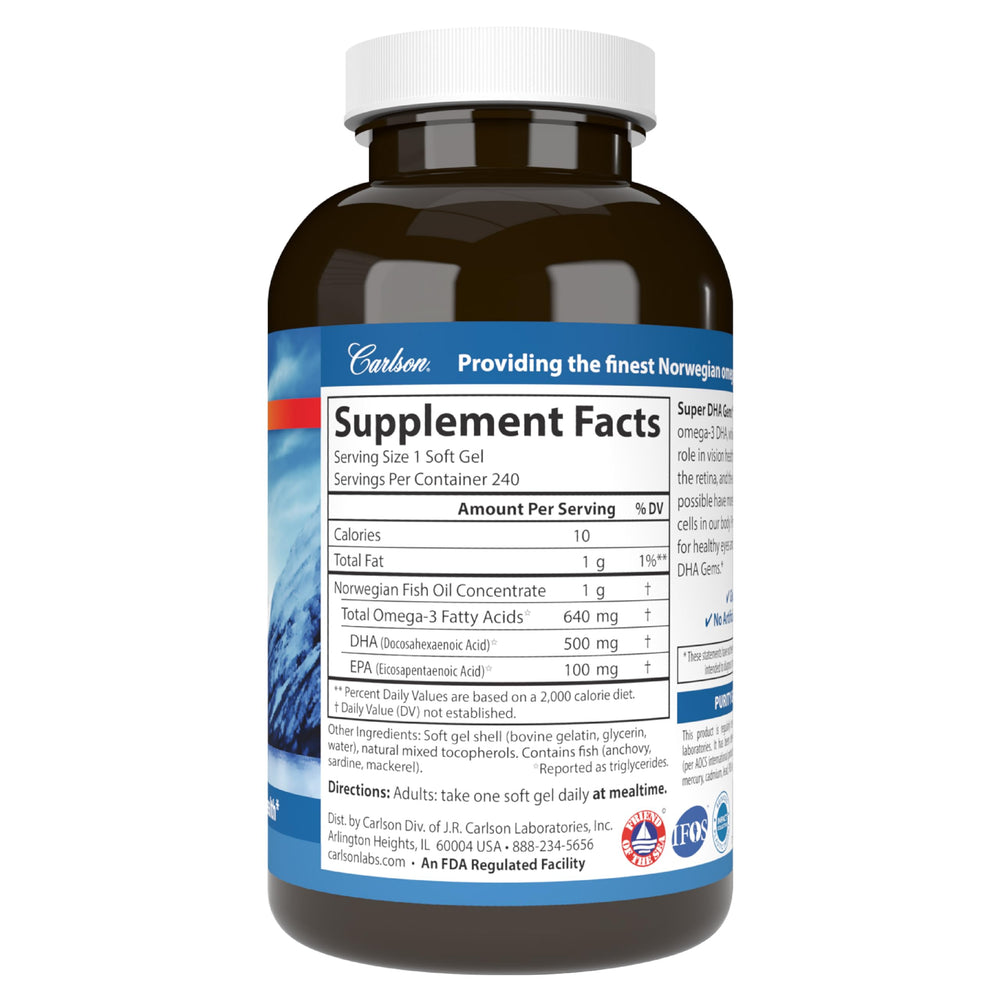 Carlson 240 softgels packaging indicating long-term supply for ongoing use.