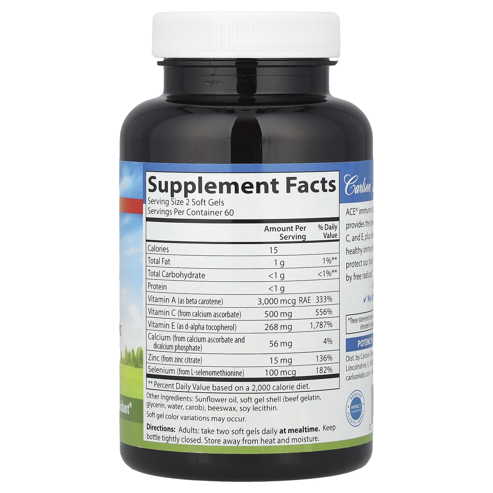 Carlson ACES + Zn label highlights antioxidants and zinc content