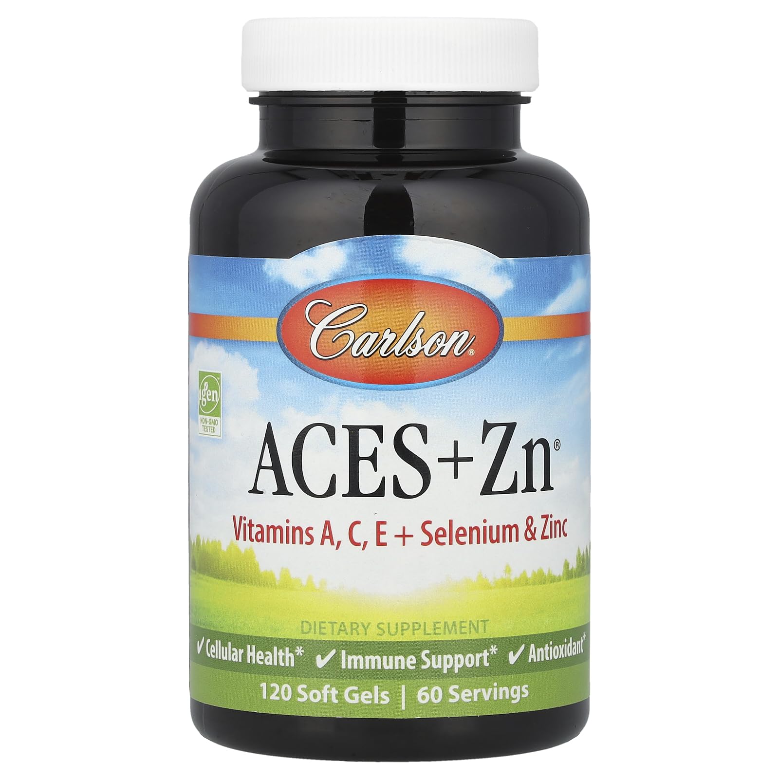 Carlson ACES + Zn softgels bottle supports daily immune wellness