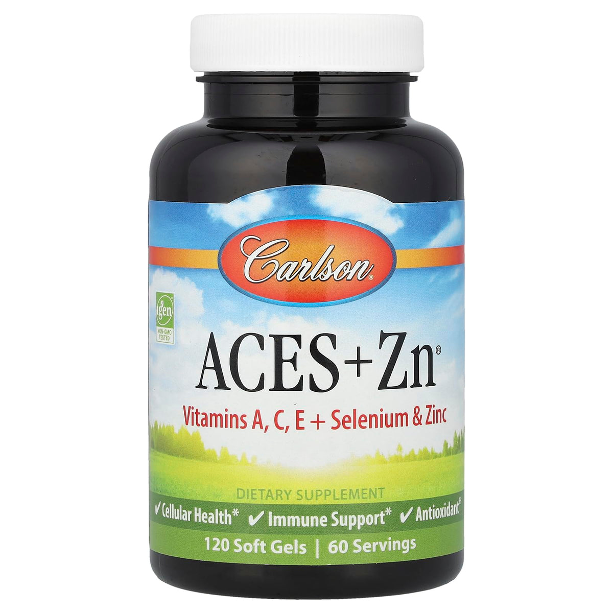Carlson ACES + Zn softgels bottle supports daily immune wellness