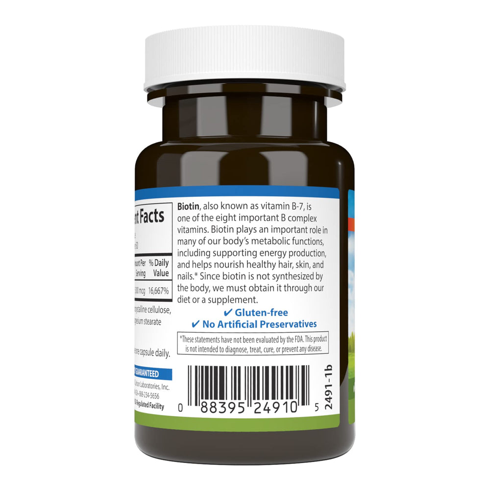 Supplement facts panel for Carlson Biotin 5000 mcg