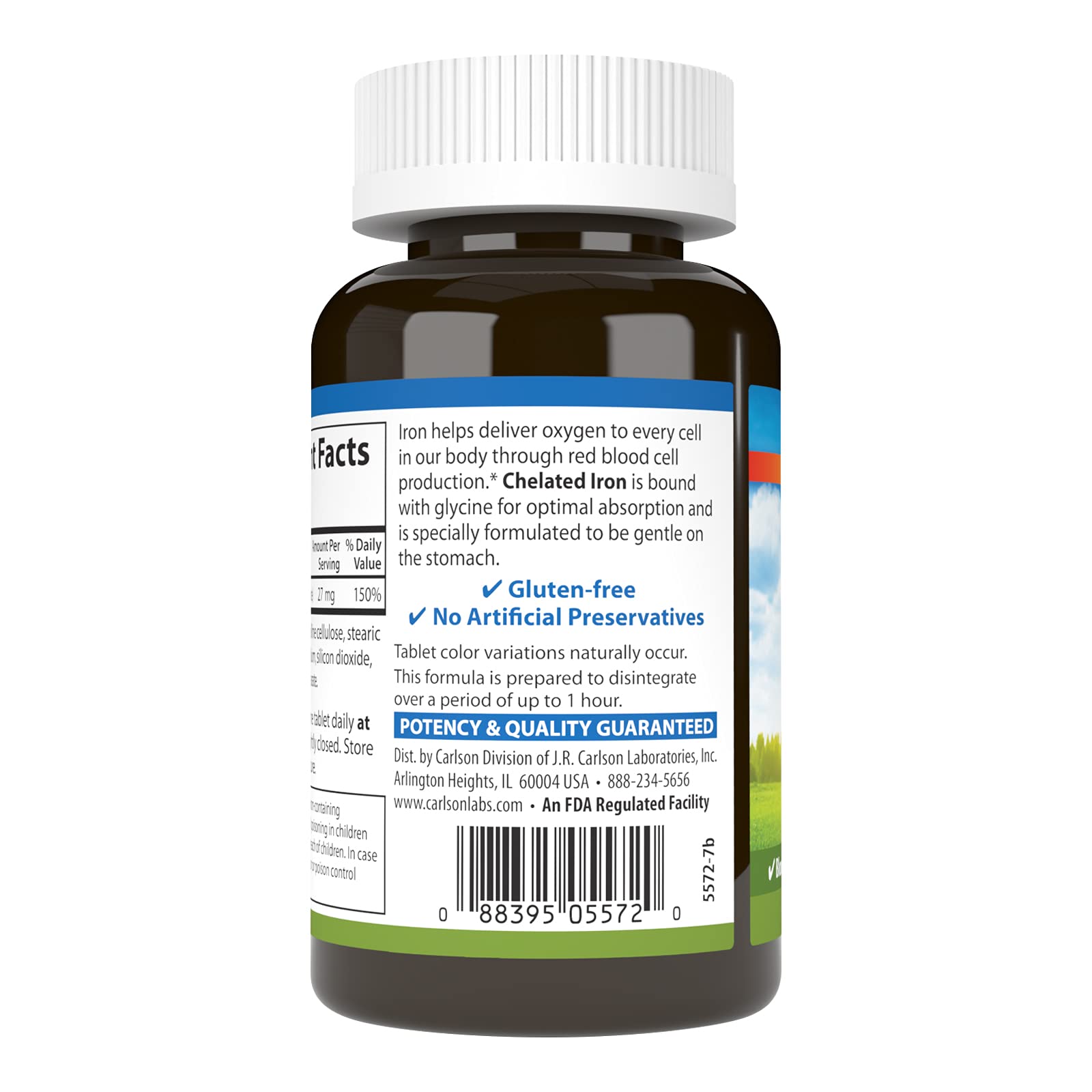 Carlson Chelated Iron 27mg tablets closeup – textured tablets for easy dosing