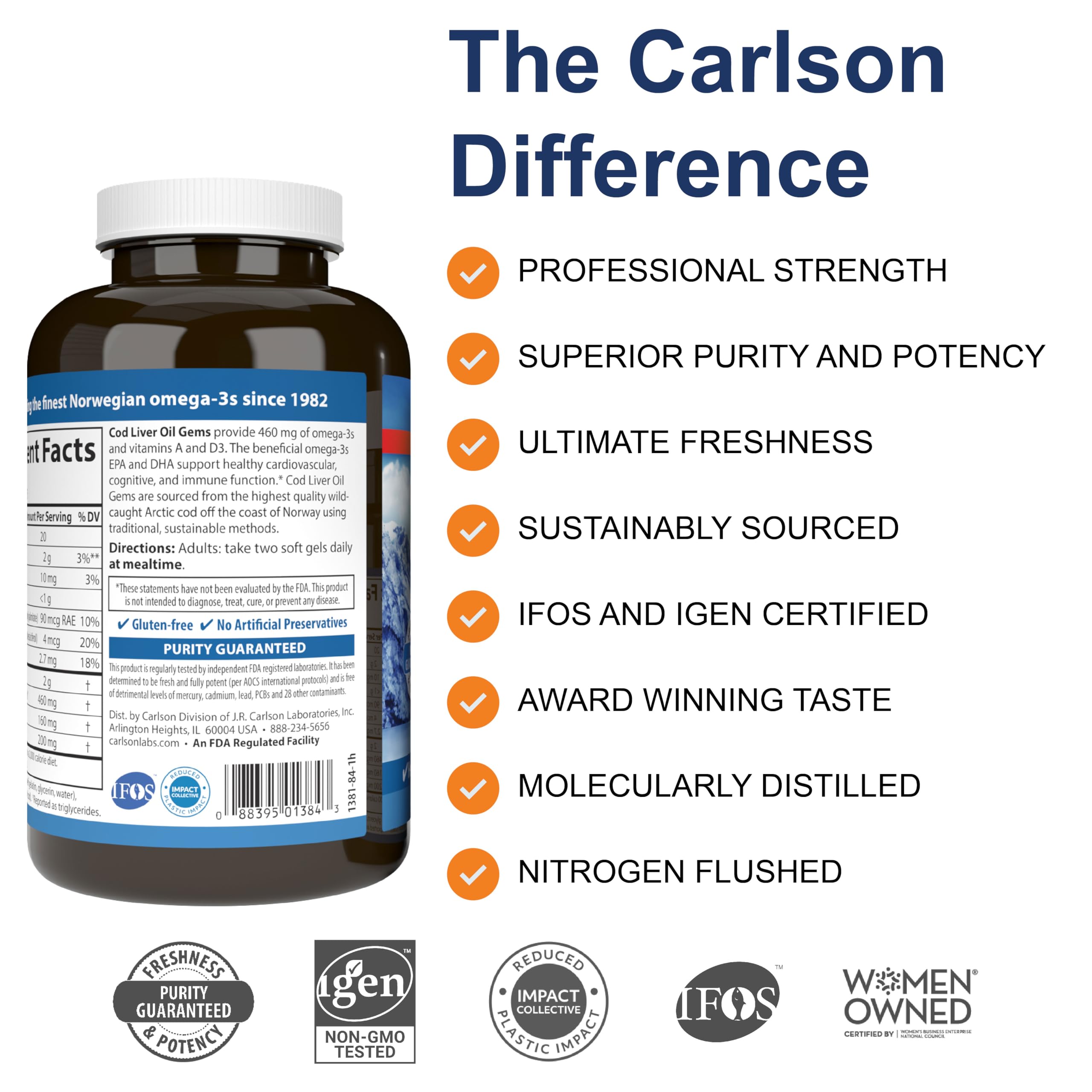 Close-up of Carlson Cod Liver Oil Gems Lemon softgels