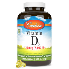 Carlson Vitamin D3 5000 IU soft gels bottle - front view