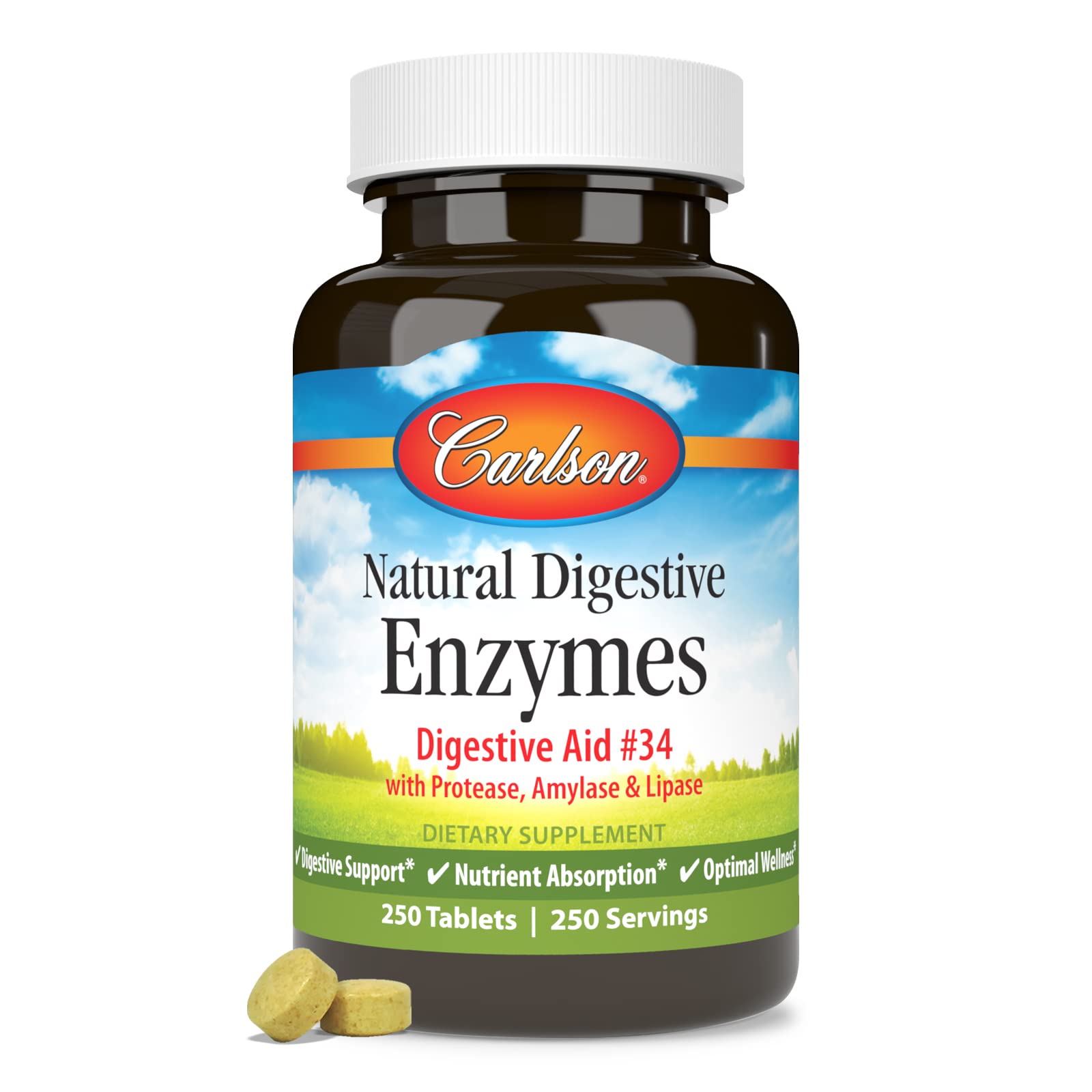 Nutrition facts panel on Carlson Digestive Enzymes bottle