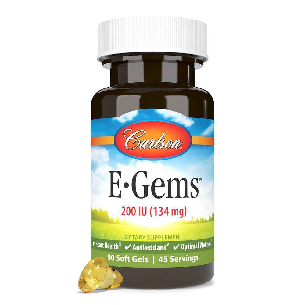 Carlson E-Gems Vitamin E 200 IU bottle label close-up