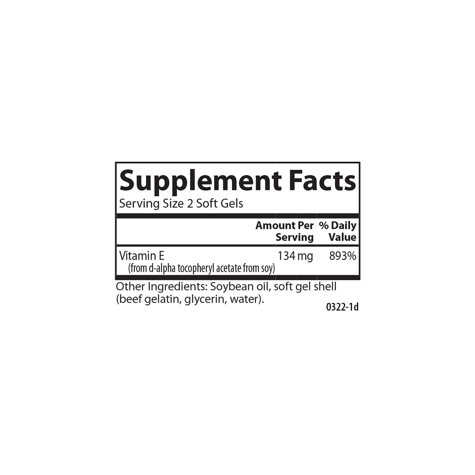 Nutrition facts and supplement details for E-Gems Vitamin E