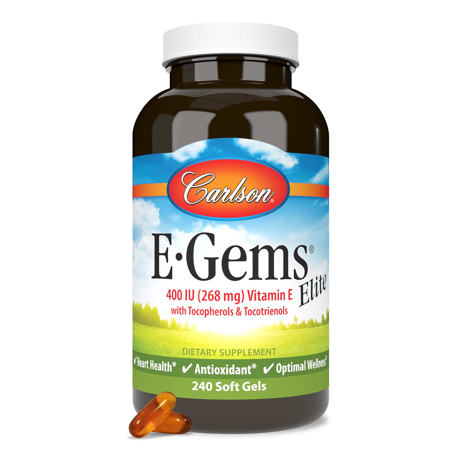 Front label of Carlson E-Gems Elite Vitamin E 400 IU