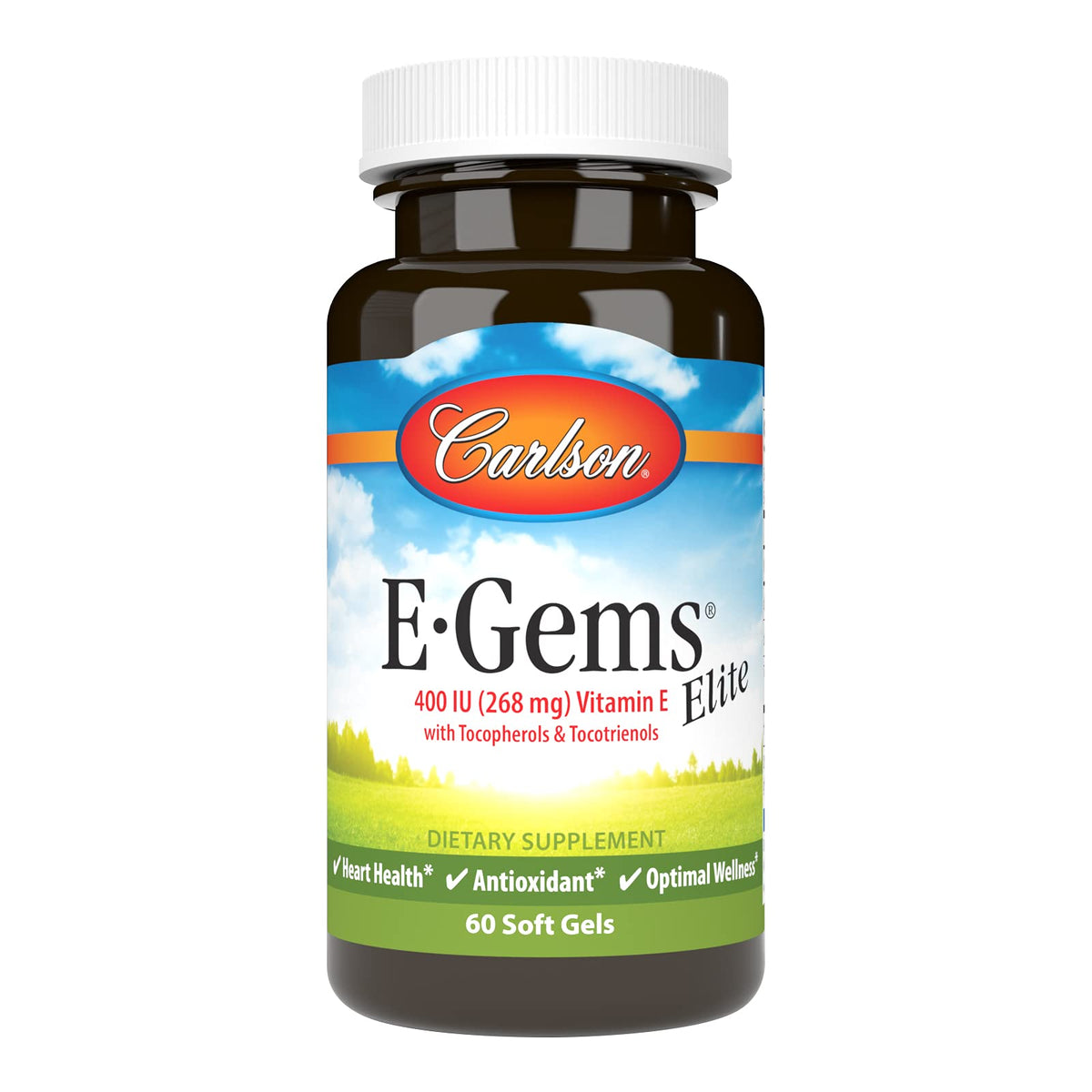 Carlson E-Gems Elite Vitamin E 400 IU bottle - front view