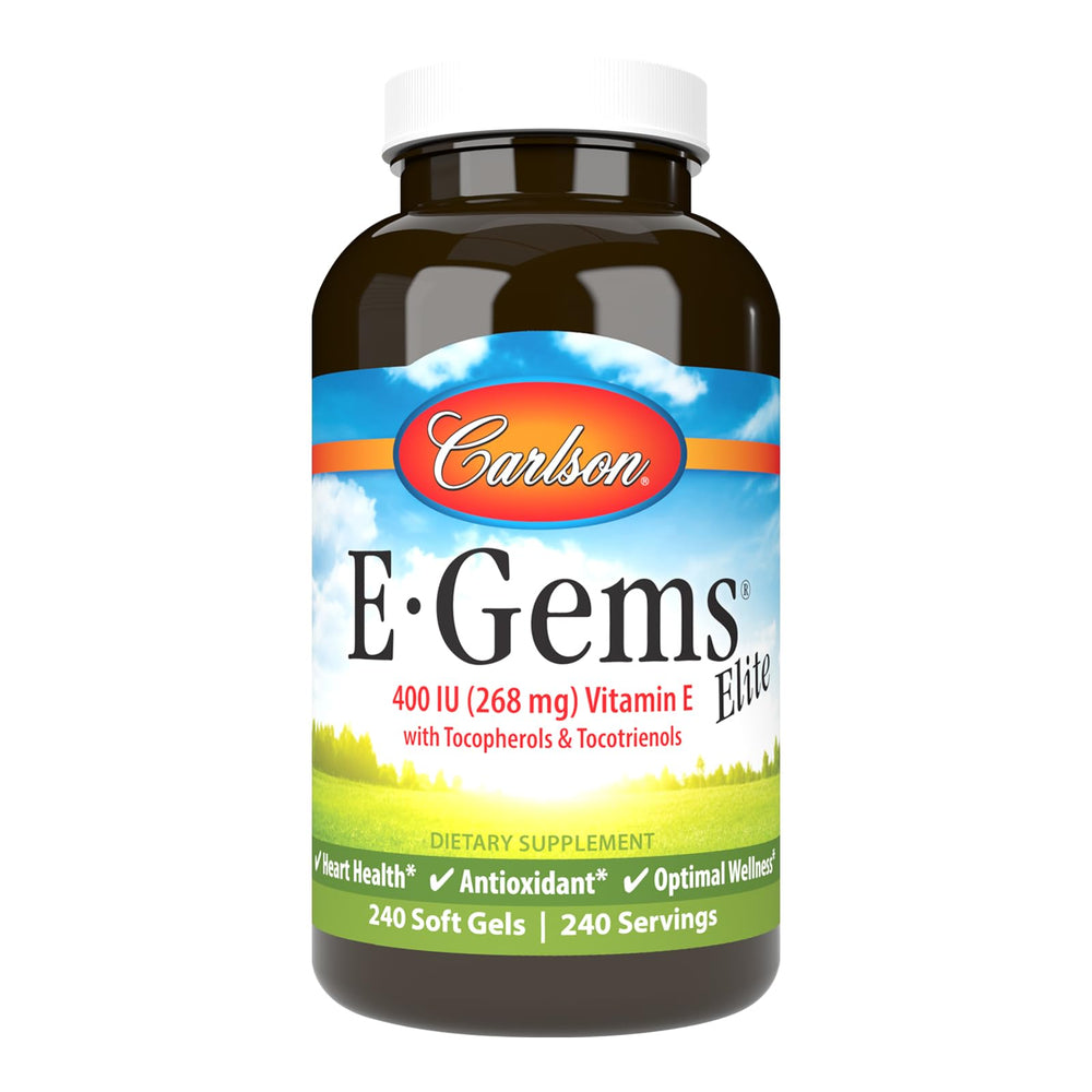 Close-up of Carlson E-Gems Elite Vitamin E 400 IU softgel capsules (image 1)