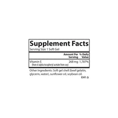 Nutritional facts panel for Carlson E-Gems Vitamin E