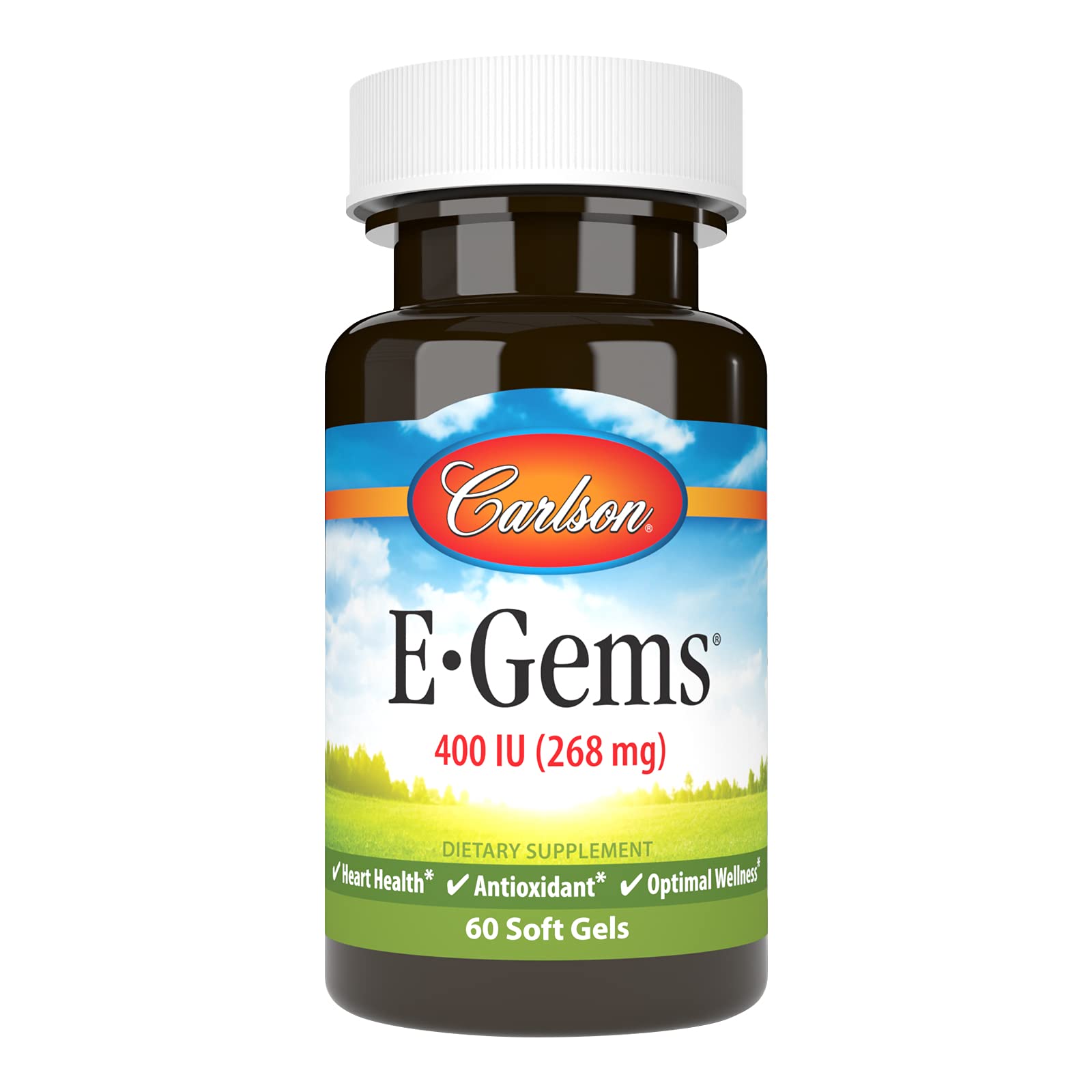 Carlson E-Gems Vitamin E 400 IU 60 softgels bottle front view