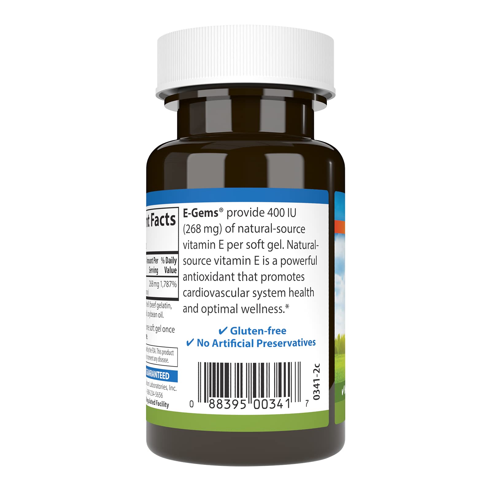 Close-up of Carlson E-Gems Vitamin E label