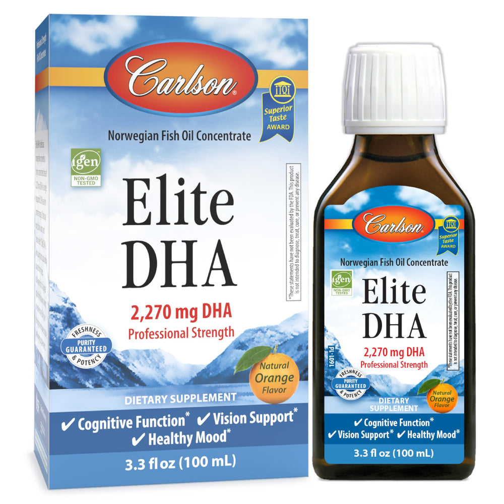 Carlson Elite DHA 2270 mg orange-flavored fish oil bottle, 100 mL