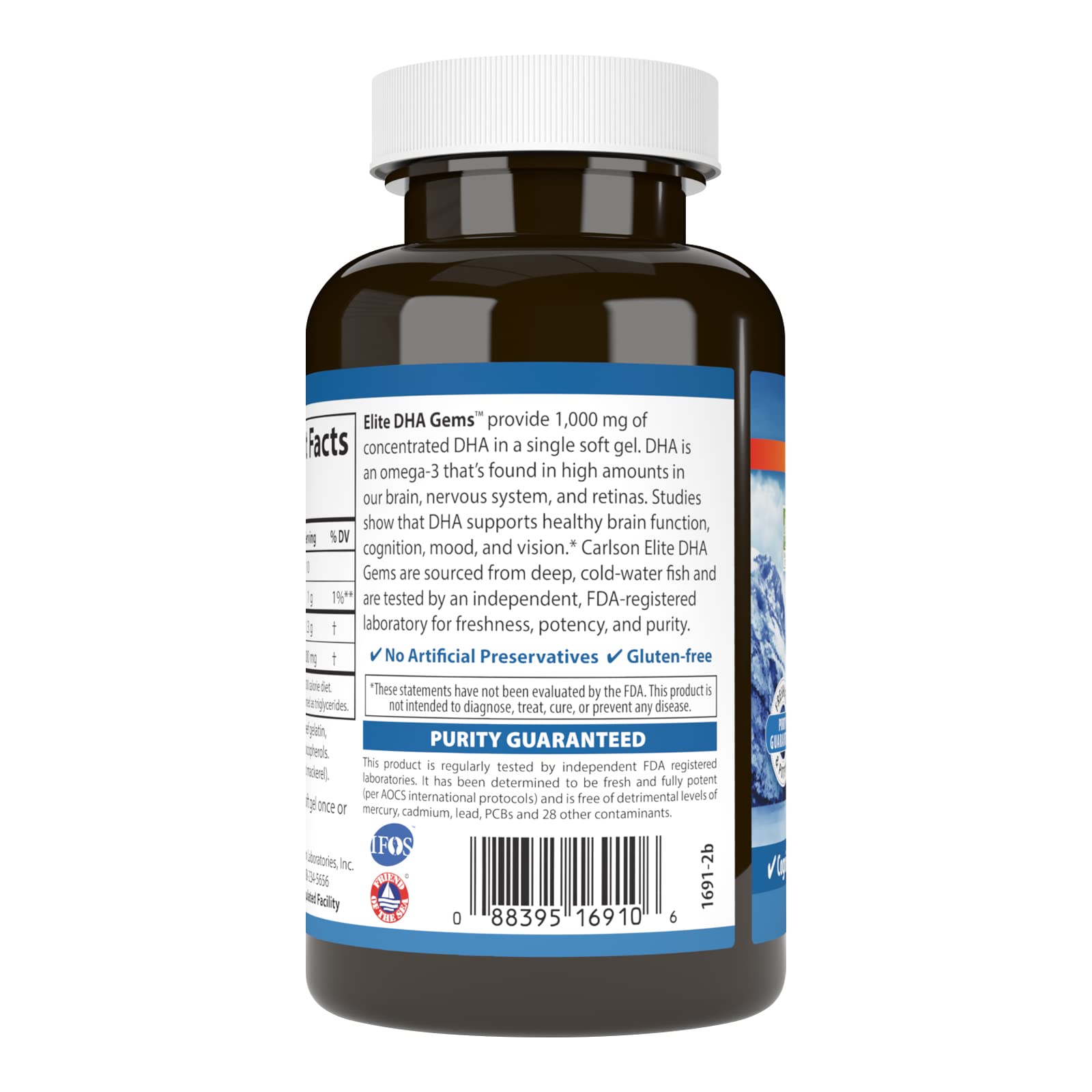 Illustration showing 1,000 mg DHA per softgel