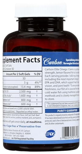 Close-up of Omega-3 Gems label on Carlson bottle