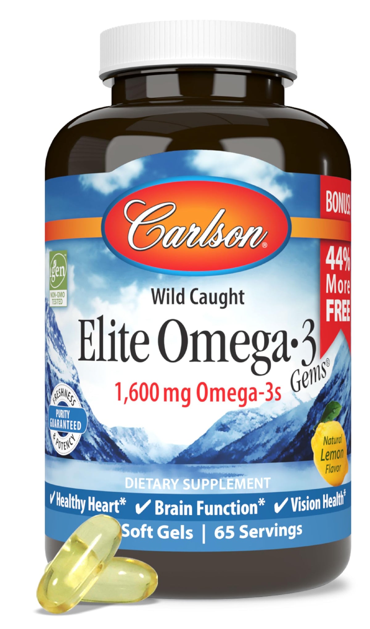 Carlson Elite Omega-3 Gems Lemon bottle front