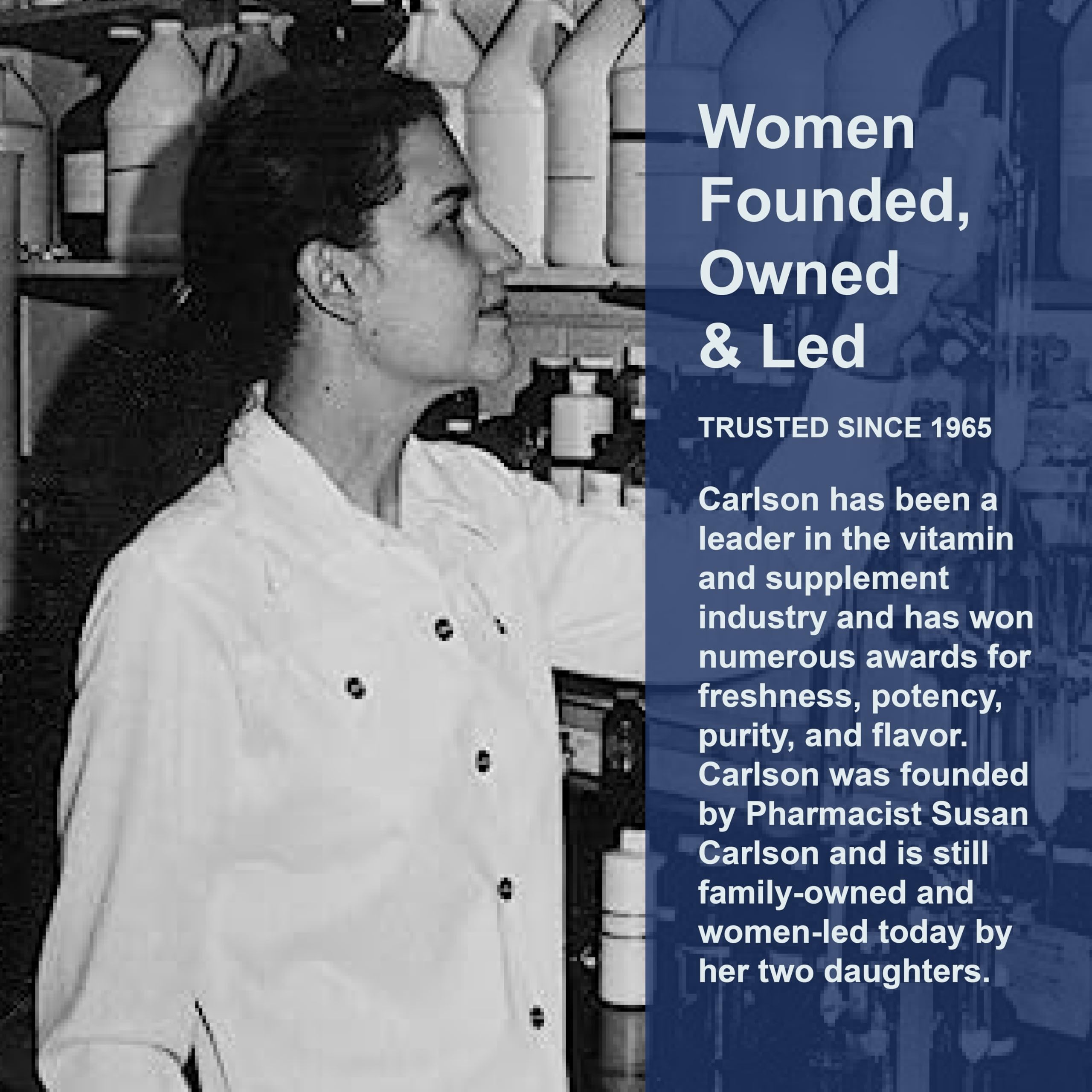 Carlson freshness-purity test lab icon signals FDA-registered testing for potency.