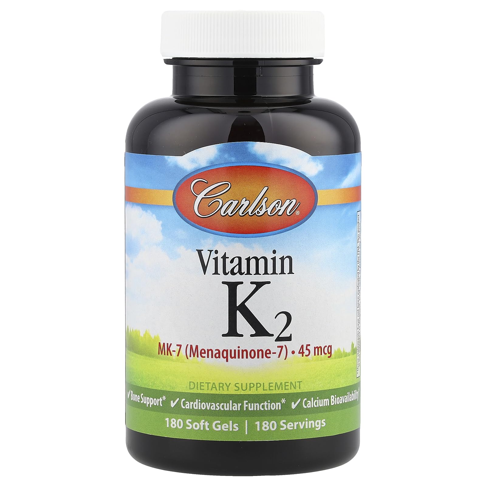 Carlson Labs Vitamin K2-7 45 mcg softgel bottle label