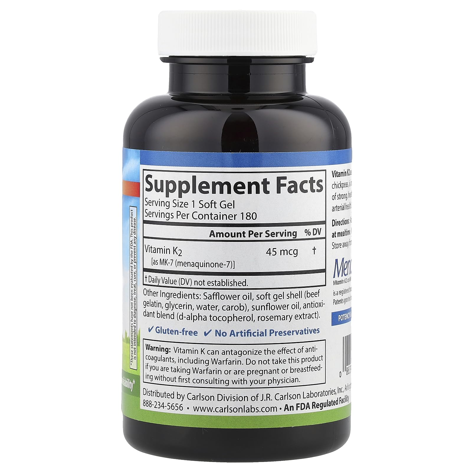 Close-up of Carlson K2-7 MK-7 softgels