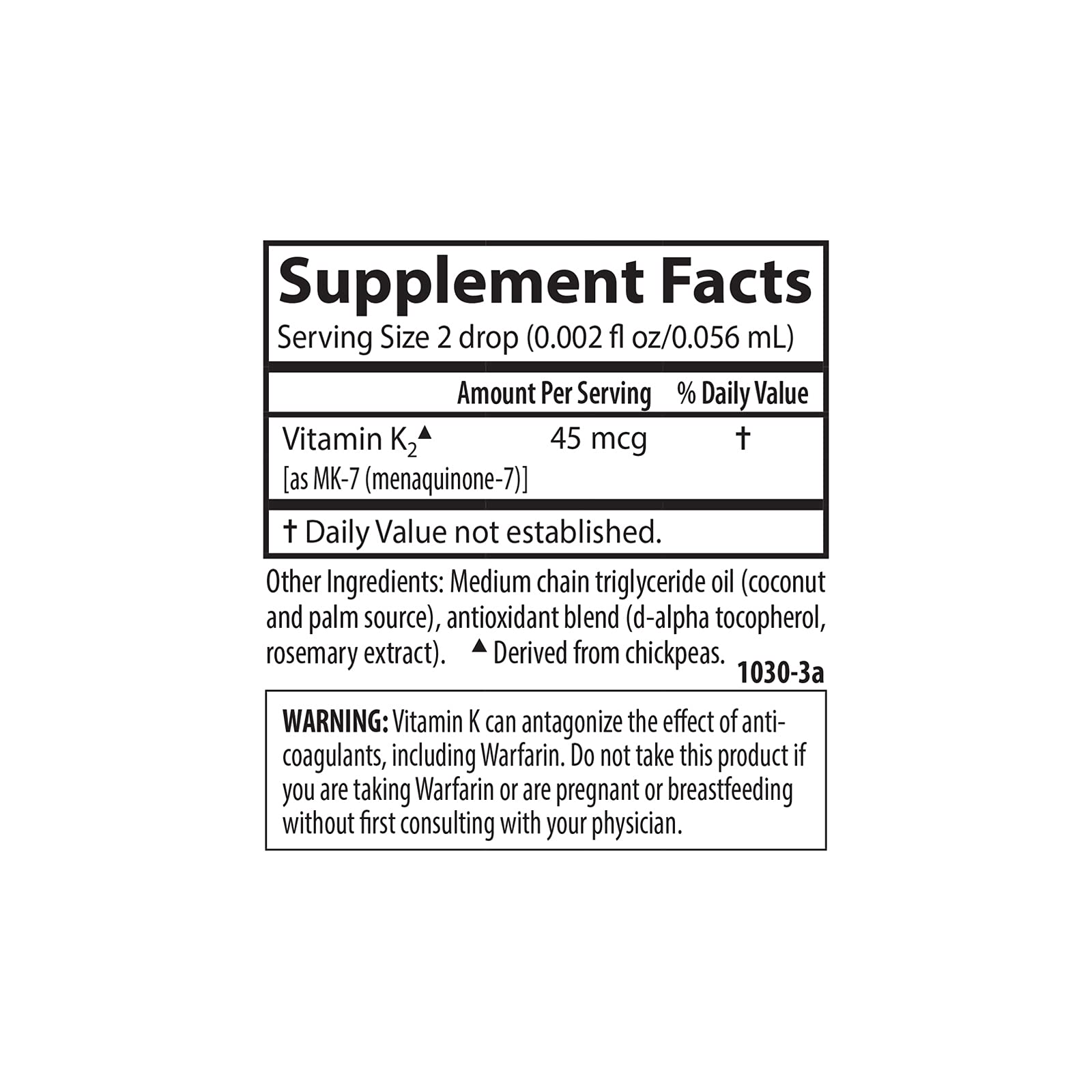 Non-GMO, dairy-free, vegetarian K2 supplement label