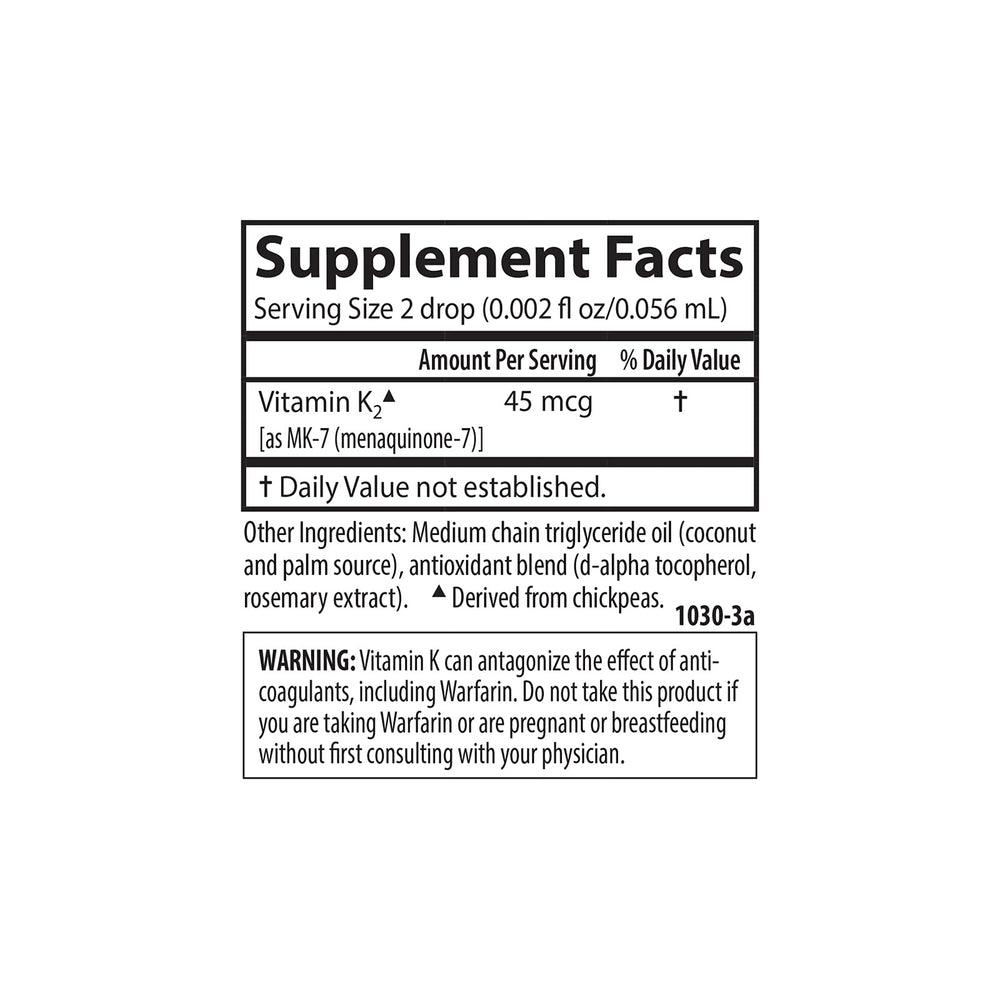 Non-GMO, dairy-free, vegetarian K2 supplement label