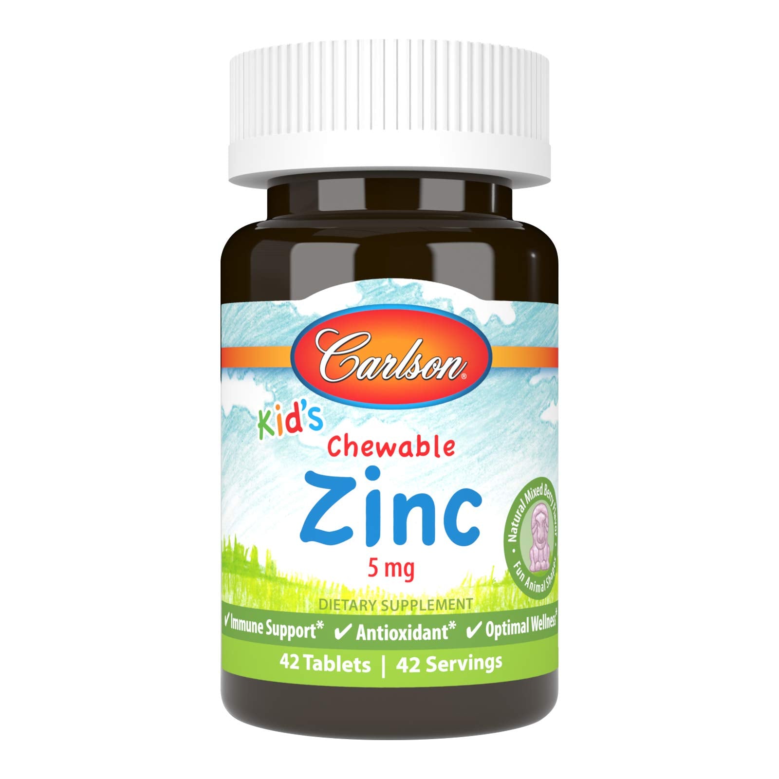 Carlson Kids Chewable Zinc 5 mg bottle front label