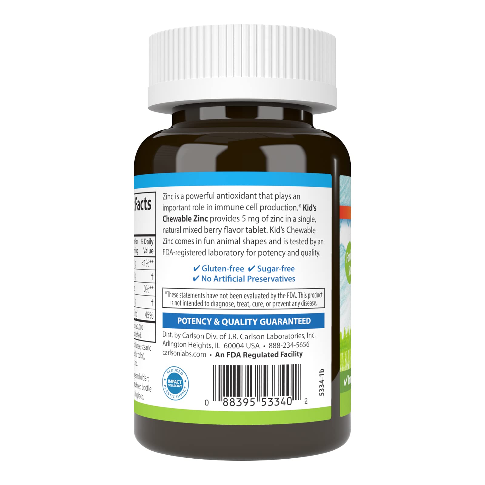 Close-up of the berry-flavored zinc chewable tablet