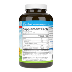 Close-up of Carlson Kids Vitamin C Tangerine chewable label