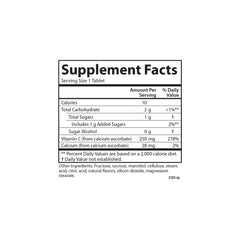 Nutrition facts panel on Carlson Kids Vitamin C Tangerine bottle
