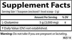 Close-up of Carlson L-Glutamine powder label and ingredients