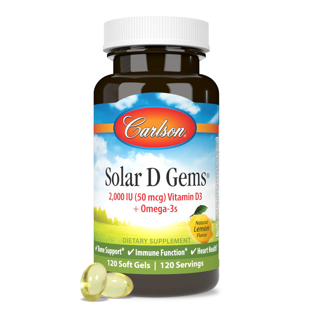 Nutrition facts panel for Carlson Labs Solar D Gems Vitamin D3 2000 IU