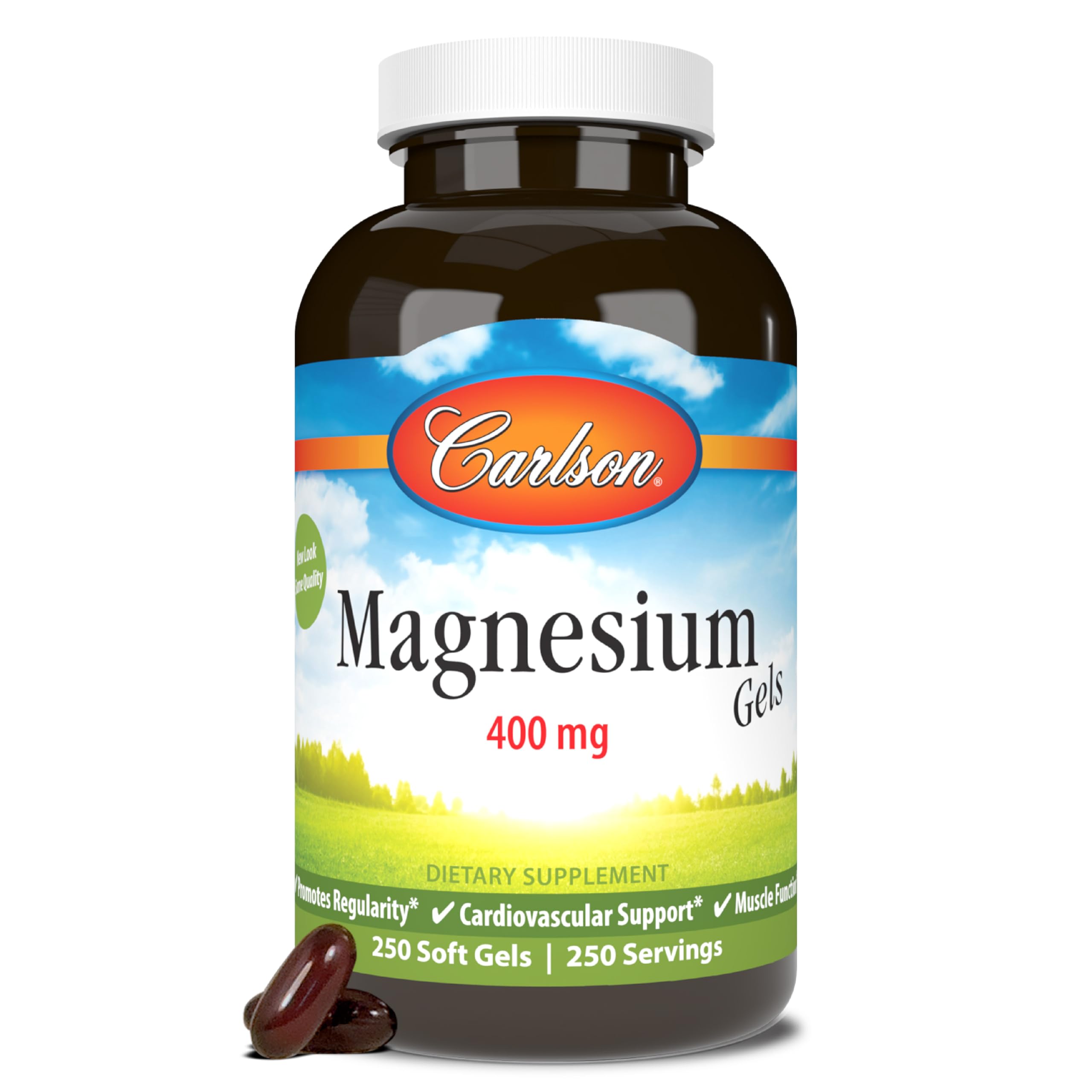 Carlson Magnesium Gels bottle with 400 mg per softgel