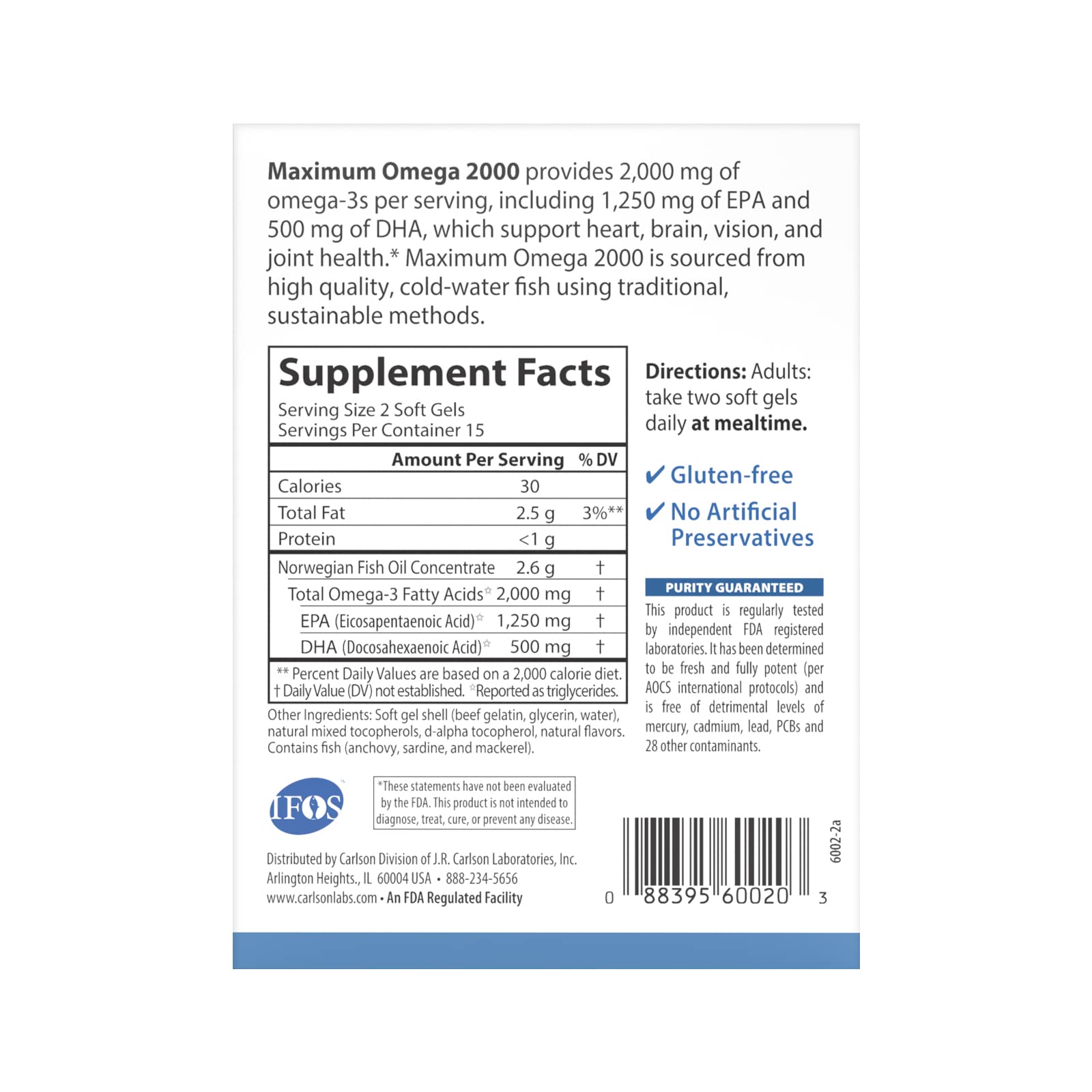 Carlson Maximum Omega 2000 FDA-tested freshness purity badge image