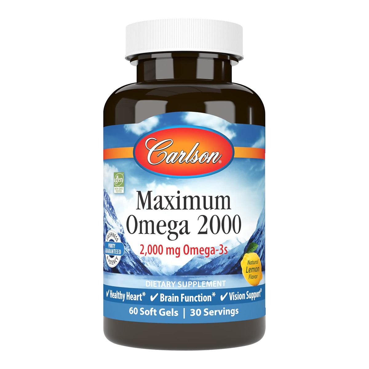Carlson Maximum Omega 2000 lemon-flavored omega-3 softgels, 60-count
