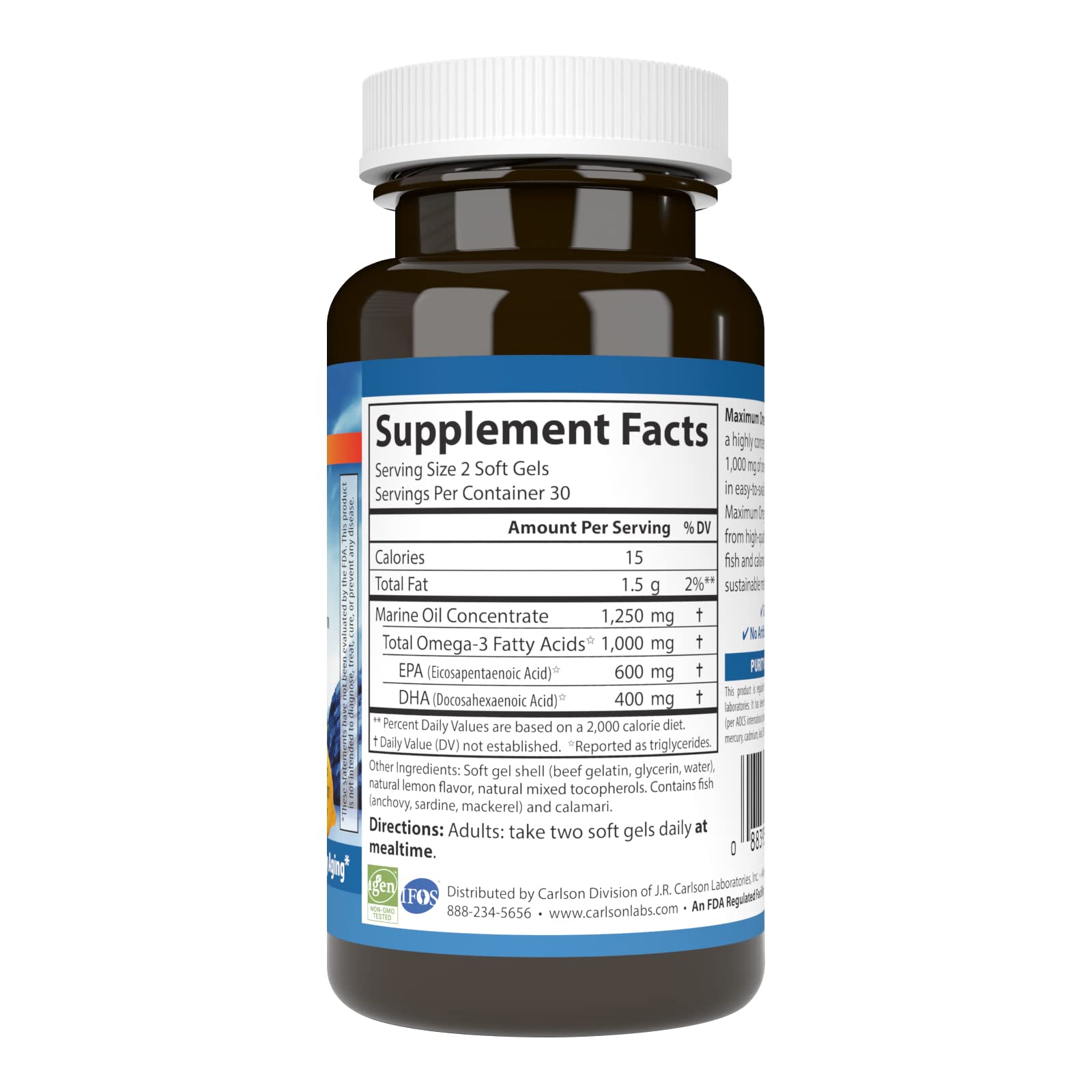 Close-up of Carlson Maximum Omega Minis 1000 mg omega-3 mini softgels