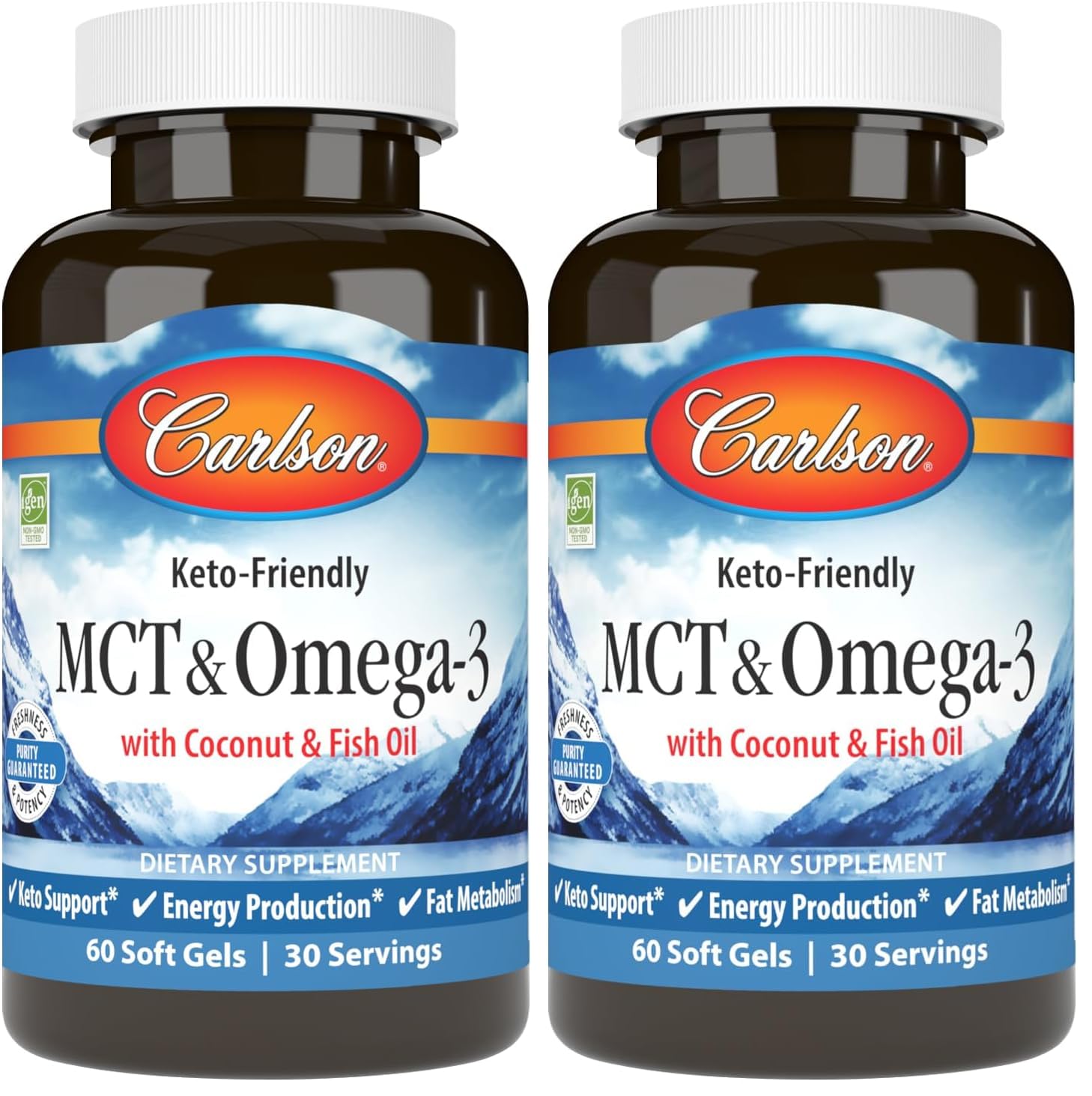 Front view of Carlson MCT & Omega-3 Softgels bottle in Pack of 2