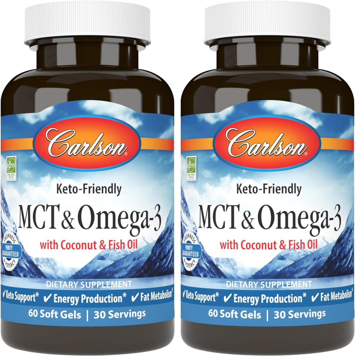 Front view of Carlson MCT & Omega-3 Softgels bottle in Pack of 2