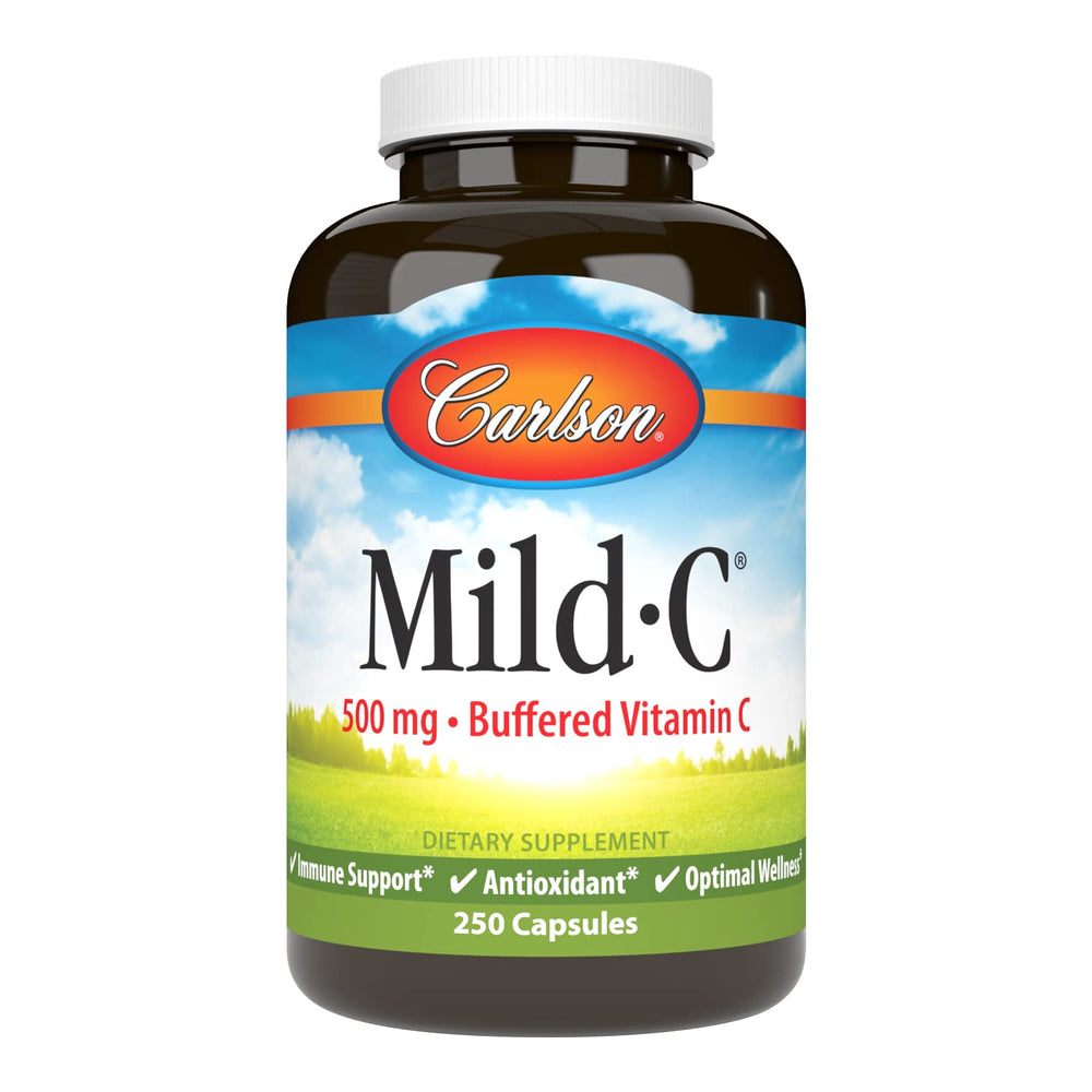 Carlson Mild-C Buffered Vitamin C bottle and label – 250 capsules