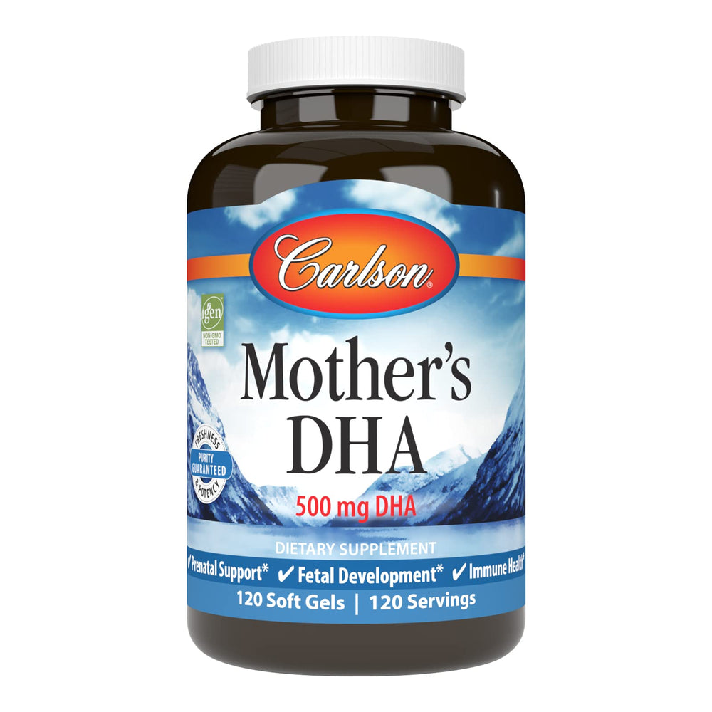 Front view of Carlson Mother's DHA 120 softgels bottle