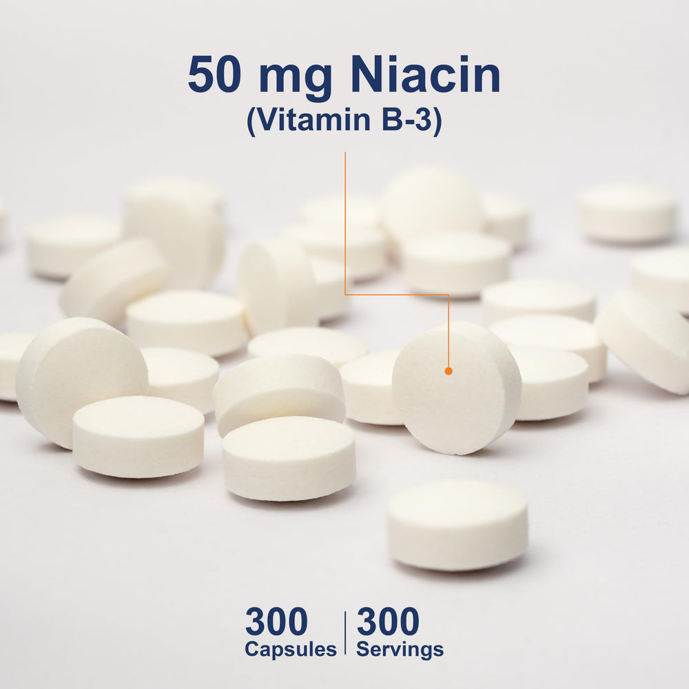 Carlson Niacin bottle front displaying 300 tablets for convenient daily use.