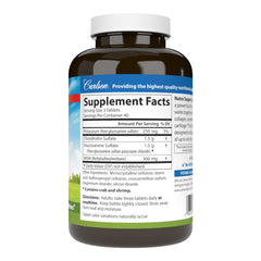 Close-up of label listing glucosamine, chondroitin, and MSM
