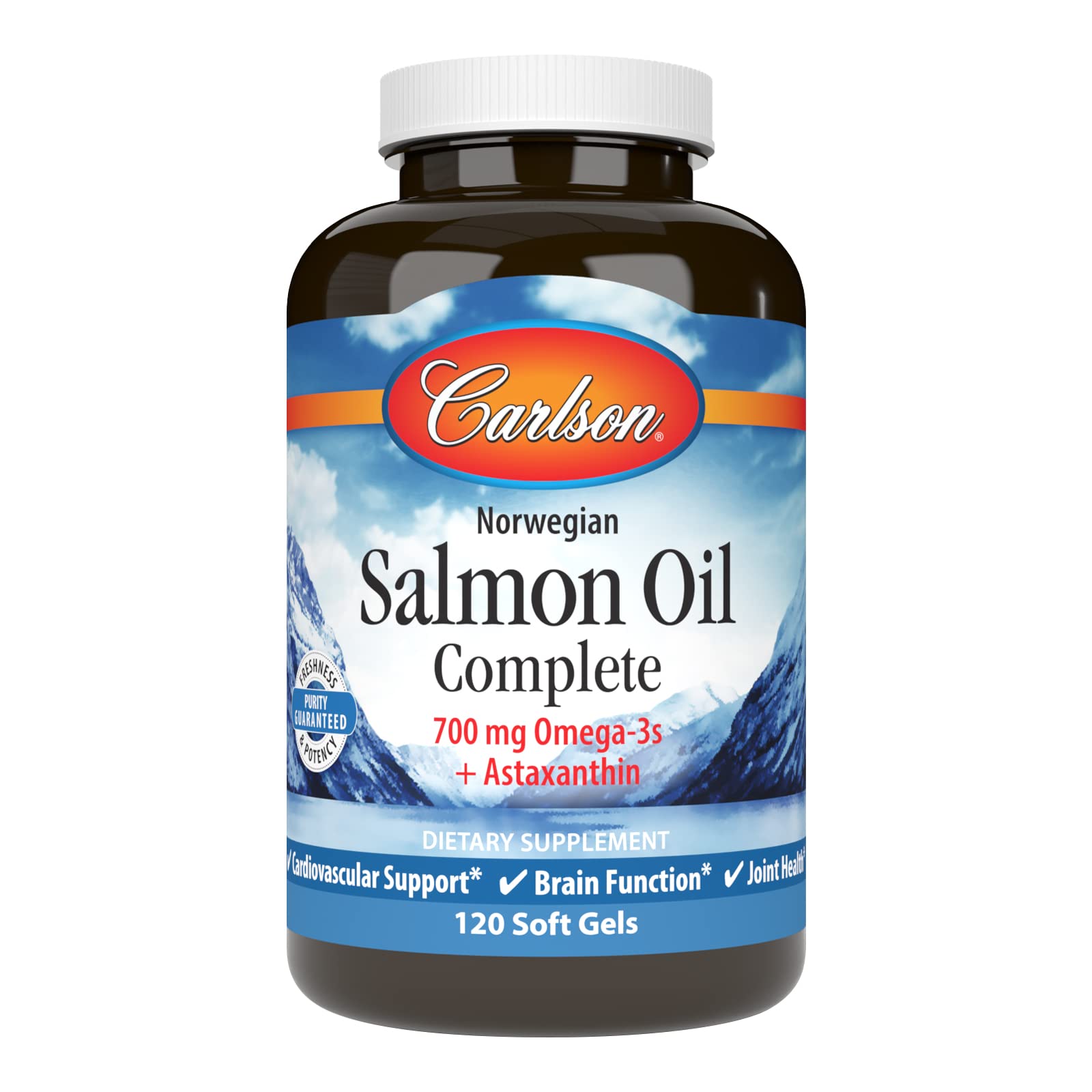 Carlson Salmon Oil Complete bottle on white background