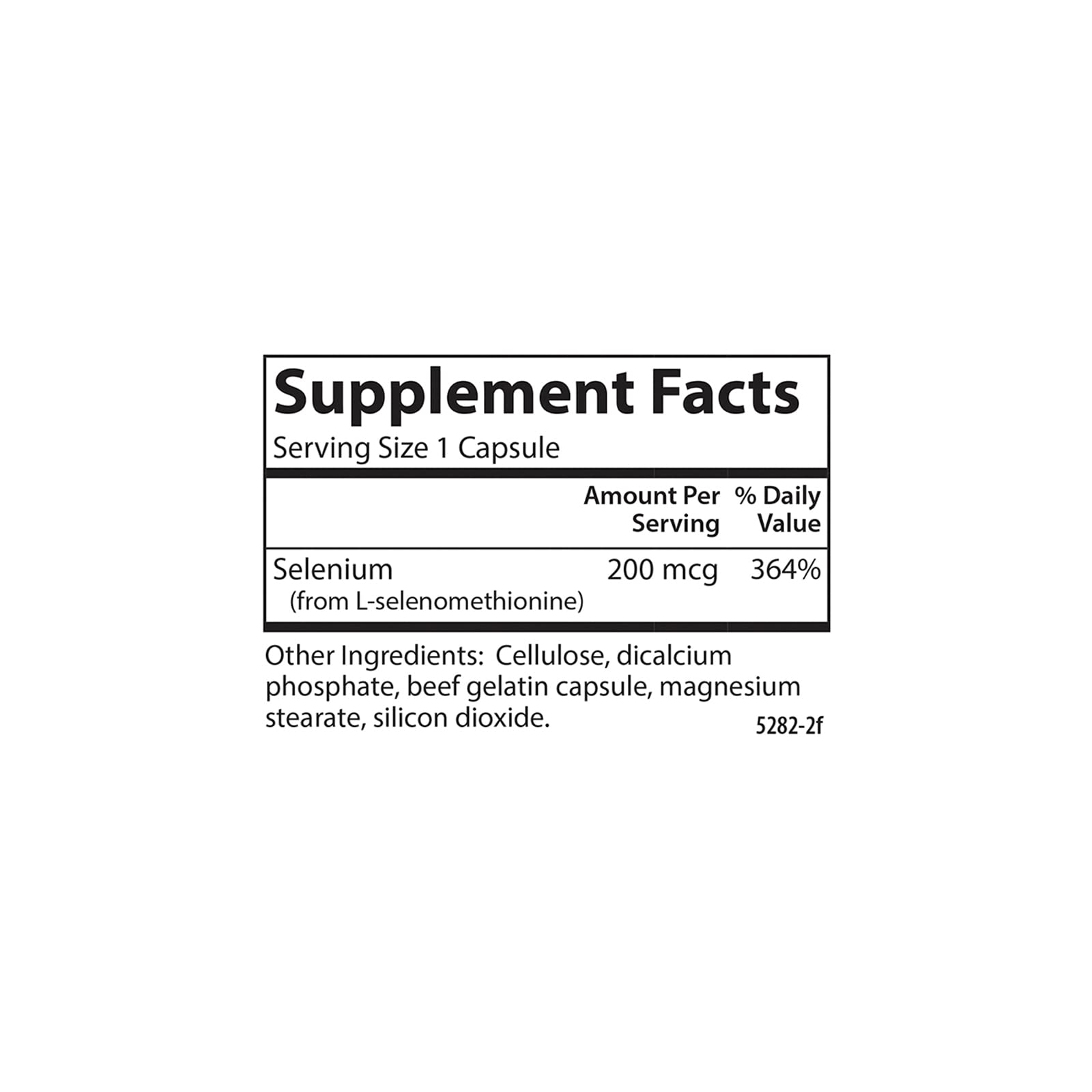 Nutrition facts panel on Carlson Selenium bottle